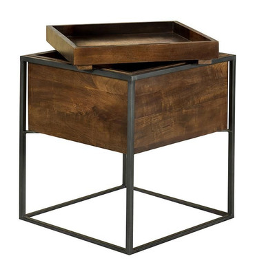 Ondrej Square Accent Side Table Removable Tray Dark Brown / CS-936007