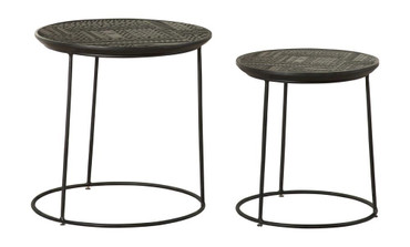 Loannis 2-piece Round Mango Wood Nesting Table Matte Black / CS-935842