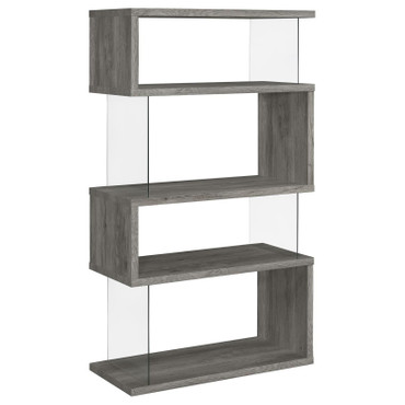 Emelle 63-inch 4-shelf Glass Panel Bookshelf Grey Driftwood / CS-802340