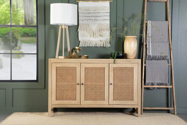 Zamora 3-door Wood Accent Cabinet with Woven Cane Natural / CS-953556