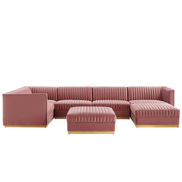 Sanguine 7-Piece Channel Tufted Performance Velvet Left-Facing Modular Sectional Sofa / EEI-5840