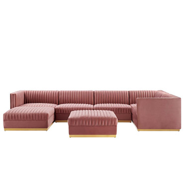 Sanguine 7-Piece Channel Tufted Performance Velvet Right-Facing Modular Sectional Sofa / EEI-5839