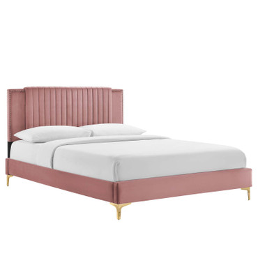 Zahra Channel Tufted Performance Velvet King Platform Bed / MOD-7014