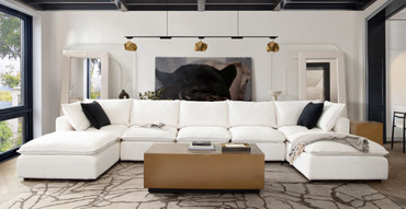 Ivy 7-Piece Dual Chaise Sectional in White Faux Shearling w/ Feather Down Seating / IVY3AC2SC2OTWH
