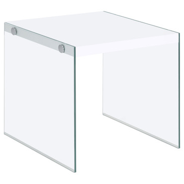 Opal Square Glass Frame Side End Table White High Gloss / CS-704147