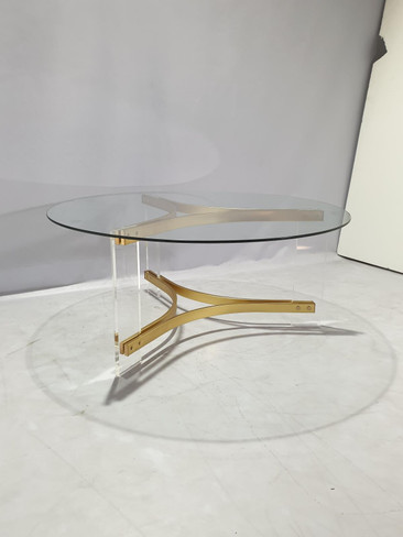 Janessa Round Glass Top Coffee Table With Acrylic Legs Clear and Matte Brass / CS-710068