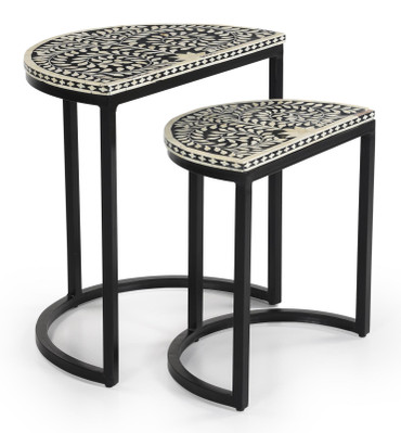 Zakiya 2-piece Demilune Nesting Table Black and White / CS-930195