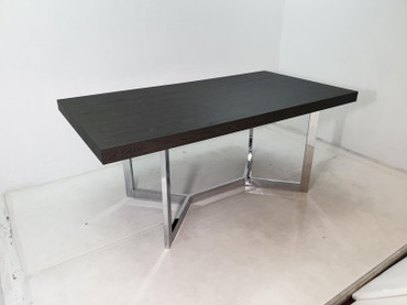 Benson Rectangular Trestle Base Dining Table Dark Oak and Chrome / CS-107121