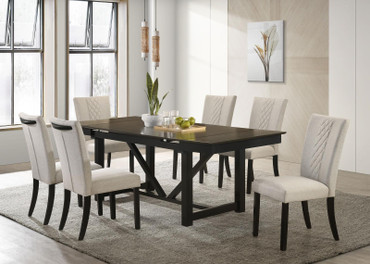 Malia 7-piece Rectangular Dining Table Set with Refractory Extension Leaf Beige and Black / CS-122341-S7