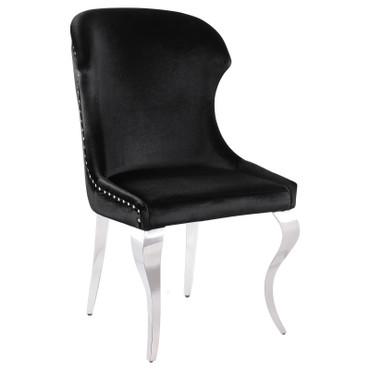 Cheyanne Upholstered Wingback Side Chair with Nailhead Trim Chrome and Black (Set of 2) / CS-190742