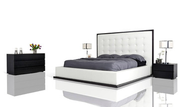 Queen Modrest Beth Modern Wenge with White Leatherette Bed / VGBBBETH-Q