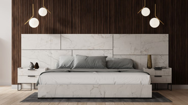 Nova Domus Eastern King Marbella - Italian Modern White Marble Bed w/ 2 Nightstands / VGACMARBELLA-BED-EK