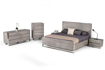 Modrest Charlene Modern Grey Elm and Stainless Steel EK Bedroom Set / VGVC-CHARLENE-SET-eastern