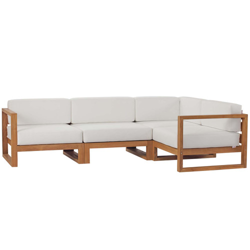 Upland 4-Piece Outdoor Patio Teak Wood Sectional Sofa Set / EEI-4253