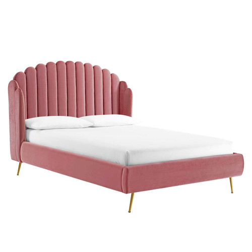 Lana Performance Velvet Queen Wingback Platform Bed / MOD-6282