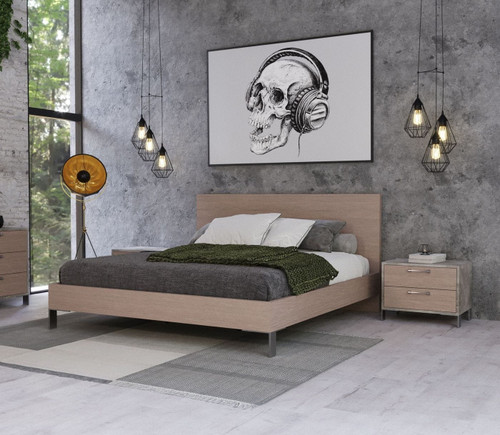 Queen Nova Domus Boston - Modern Brown Oak & Brushed Stainless Steel Bed / VGANBOSTON-BED-Q