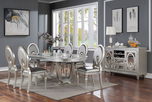 CATHALINA Oval Dining Table, Silver / CM3541SV-T-TABLE