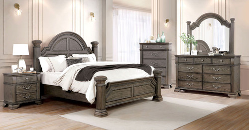 PAMPHILOS Queen Bed + 1NS + Dresser + Mirror / FOA7144GY-Q-4PC