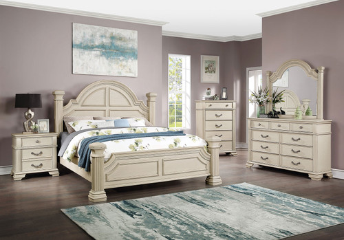 PAMPHILOS Queen Bed + 1NS + Dresser + Mirror / FOA7144WH-Q-4PC