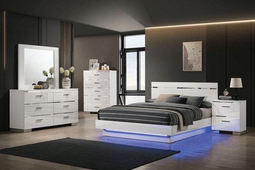 ERLACH Cal.King Bed, White/Chrome / FOA7189WH-CK-BED