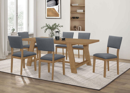 Sharon 7-piece Rectangular Trestle Base Dining Table Set Blue and Brown / CS-104171-S7