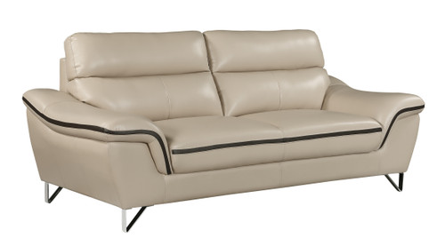 86" Modern Wood and Leather Upholstered Sofa / 168-BEIGE-S