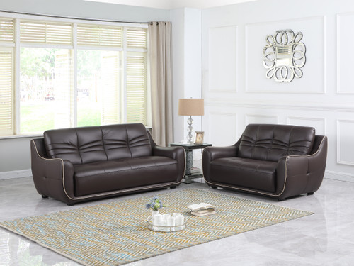 Leather Upholstered Sofa and Loveseat / 2088-BROWN-2PC