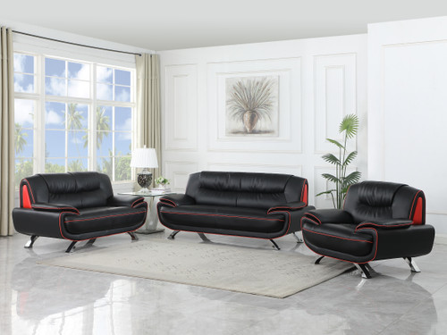 Modern Leather Upholstered Sofa Set with Wood Frame in Black / 405-BLACK