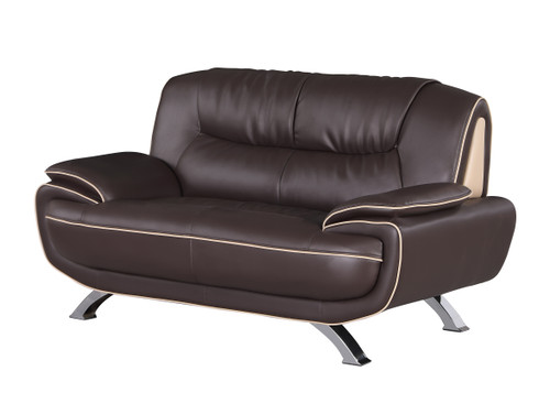 64" Modern Leather Upholstered Loveseat in Brown / 405-BROWN-L