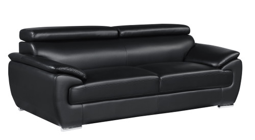 86" Modern Wood and Leather Sofa with Fiber Back in Black / 4571-BLACK-S