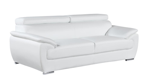 86" Modern Wood and Leather Sofa with Fiber Back in White / 4571-WHITE-S