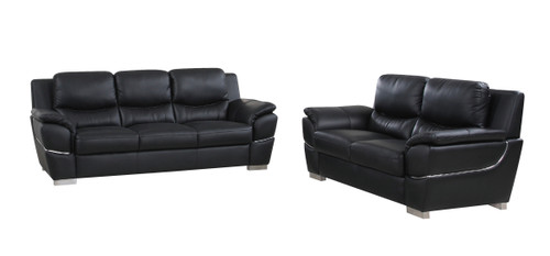 Modern Leather Upholstered Sofa & Loveseat Set in Black / 4572-BLACK-2PC