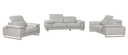 Genuine Italian Leather Upholstered Sofa Set in Light Gray / 636-LIGHT-GRAY