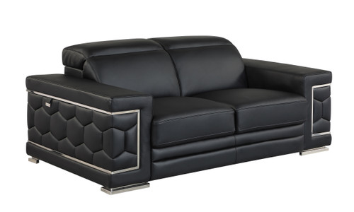 71" Modern Genuine Italian Leather Loveseat in Black / 692-BLACK-L