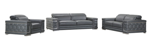 Genuine Italian Leather Upholstered Sofa Set in Dark Gray / 692-DARK-GRAY