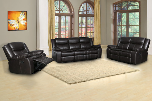Transitional Faux Leather Reclining Sofa Set in Brown / 6967-BROWN