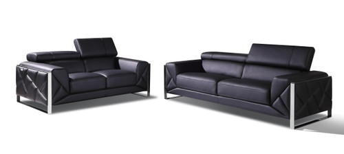 Modern Genuine Italian Leather Upholstered Sofa and Loveseat Set / 903-BLACK-2PC