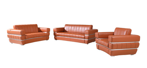 Modern Genuine Italian Leather Upholstered Sofa Set / 904-CAMEL