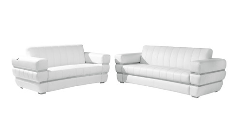 Modern Genuine Italian Leather Upholstered Sofa and Loveseat Set / 904-WHITE-2PC