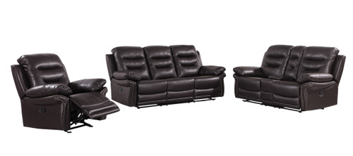 3-Piece Leather Sofa Set with Console Loveseat / 9392-BROWN