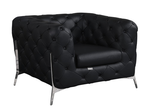 Modern Genuine Italian Leather Upholstered Chair / 970-BLACK-CH