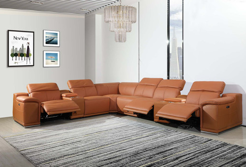 8-Piece 2-Console 3-Power Reclining Leather Sectional / 9762-CAMEL-3PWR-8PC