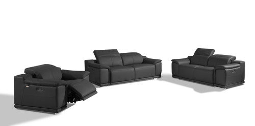 Genuine Leather Power Reclining Sofa Set / 9762-DARK_GRAY