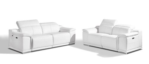 Genuine Leather Power Reclining Sofa & Loveseat / 9762-WHITE-2PC