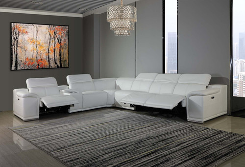 7-Piece 1 Console 4-Power Reclining Leather Sectional / 9762-WHITE-4PWR-7PC
