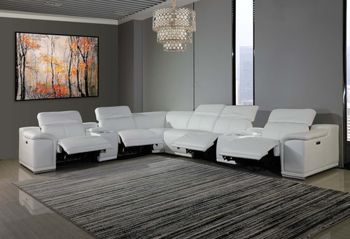 8-Piece 2-Console 4-Power Reclining Leather Sectional / 9762-WHITE-4PWR-8PC