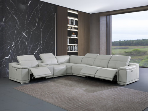 7-Piece 1 Console 3-Power Reclining Italian Leather Sectional / 9762-LT_GRAY-3PWR-7PC