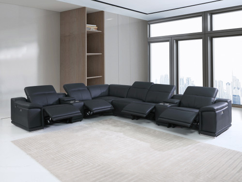 8-Piece 1 Console 4-Power Reclining Italian Leather Sectional / 9762-BLACK-4PWR-8PC