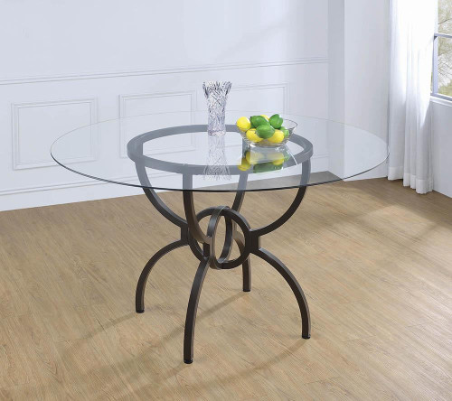 Aviano 48" Round Glass Top Dining Table Clear and Gunmetal / CS-108291BG