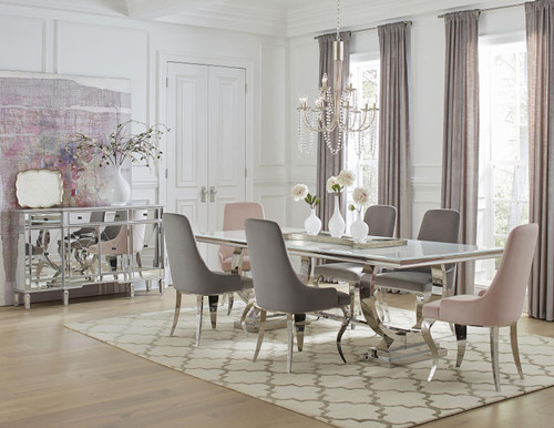 Antoine 7-piece Rectangular Dining Set Pink and Grey / CS-108811-S7